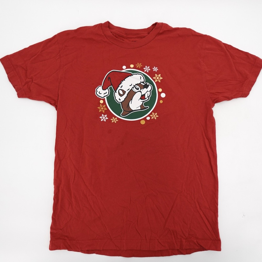 Buc-ee's‎ Shirt Adult Small Red Christmas Santa Beaver Believe Magic Tree 2024